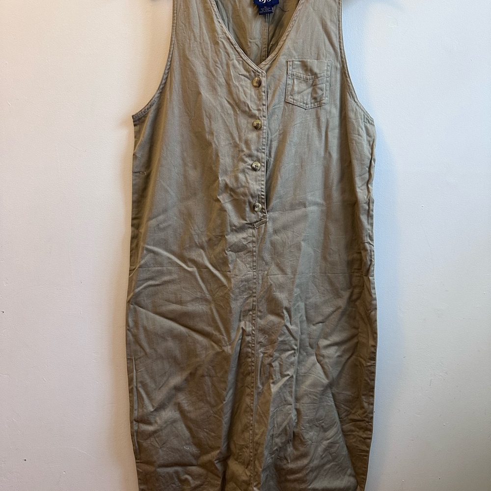 BJS 100% Cotton Button Up Khaki Colored Long Dress